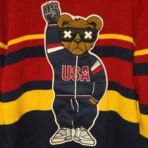 New‎ Men's Black Pike Black Power Olympic Bear Crew Neck Knit Sweater Sz M
